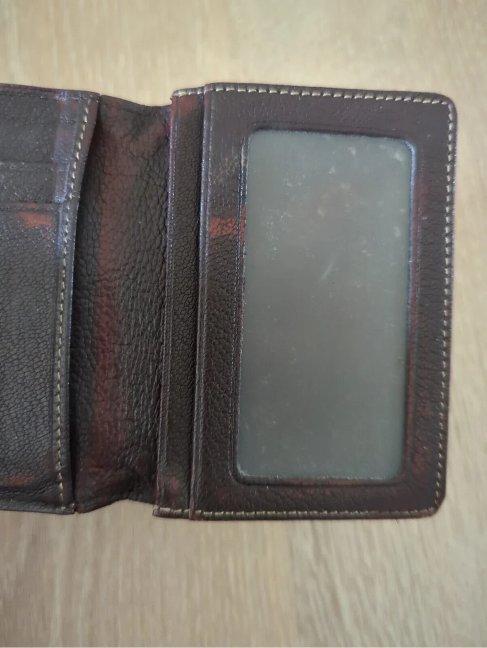 TUMI Slim Bifold Wallet Card Case Brown Textured Leather ID Window Men's
